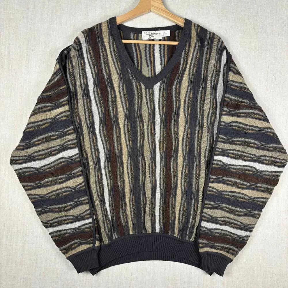 Coogi Style 3D Knit Sweater St. Croix V Neck XL